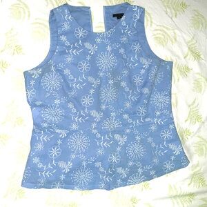 Ann Taylor Light Blue Floral Embroidered Blouse